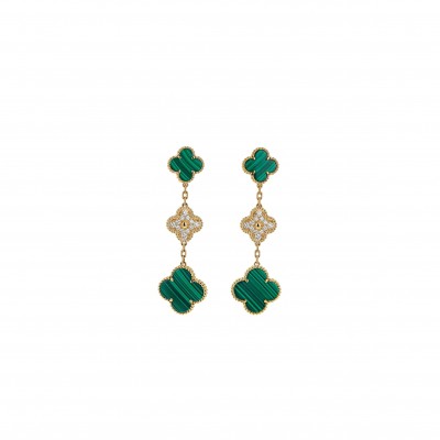 VAN CLEEF ARPELS MAGIC ALHAMBRA DIAMOND MALACHITE EARRINGS 